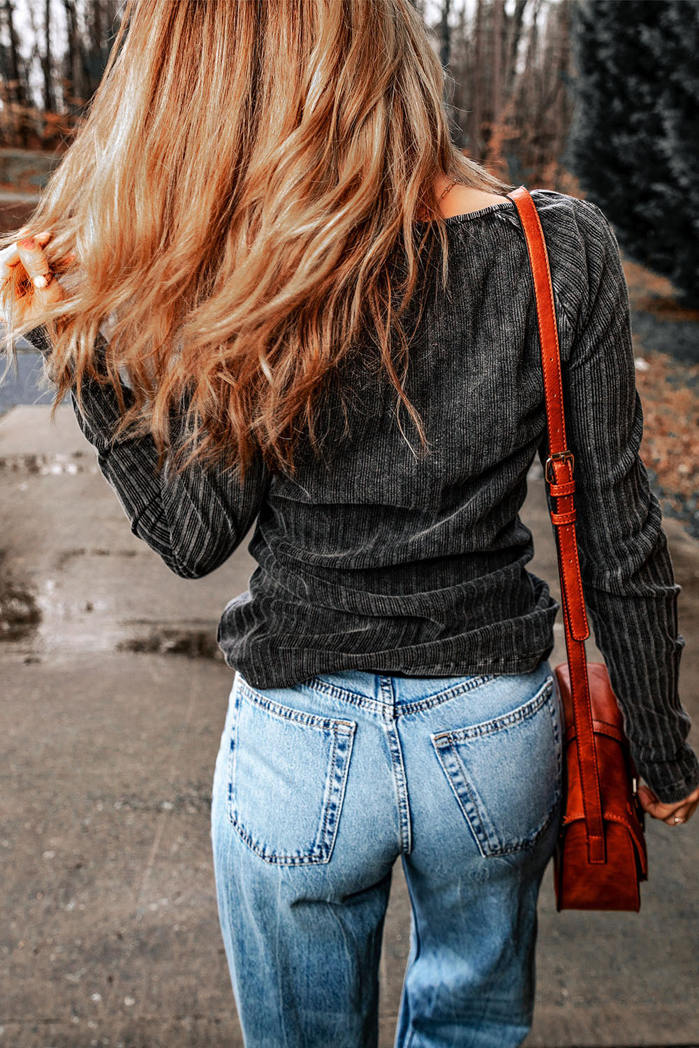 Vintage Washed Ribbed Henley Top