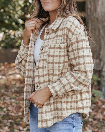 Plaid Boucle Chest Pocket Shacket