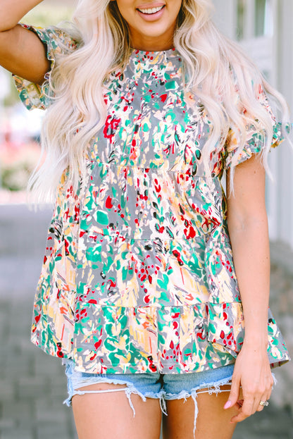 Floral Ruffle Sleeve Babydoll Top