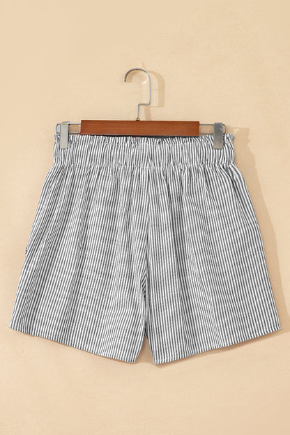 Stripe Lace-Up Elastic Waist Pocketed Shorts