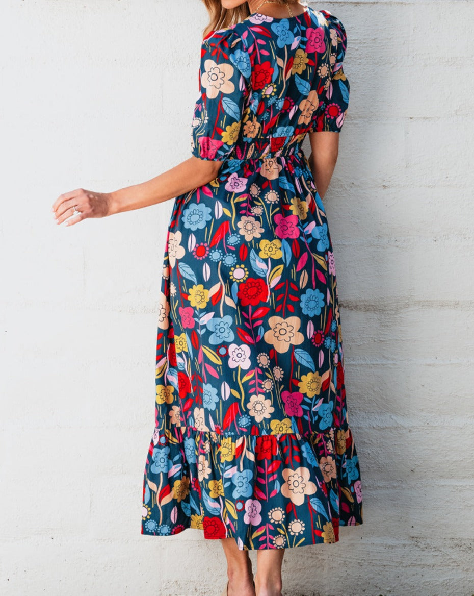 Floral Split V-Neck Maxi Dress