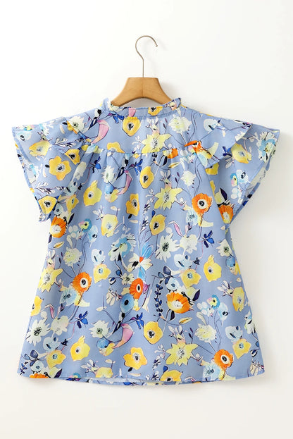 Floral Flutter Sleeve V-Neck Top