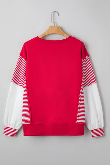 Stripe Leopard Patchwork Long Sleeve Sweatshirt