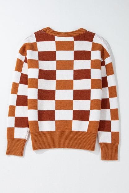 Checker Ribbed Trim Sweater