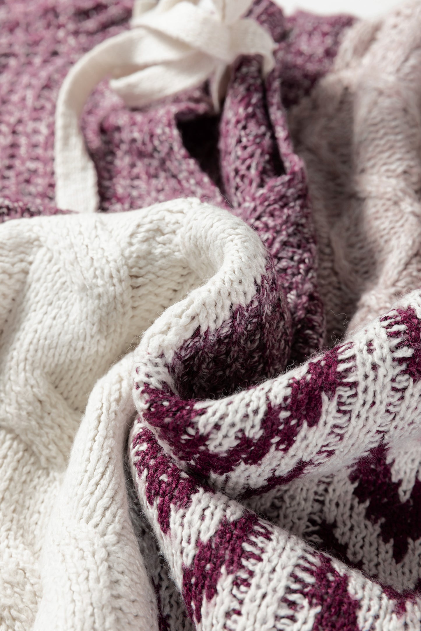 Colorblock Cable Knit Patchwork Tied Back Sweater