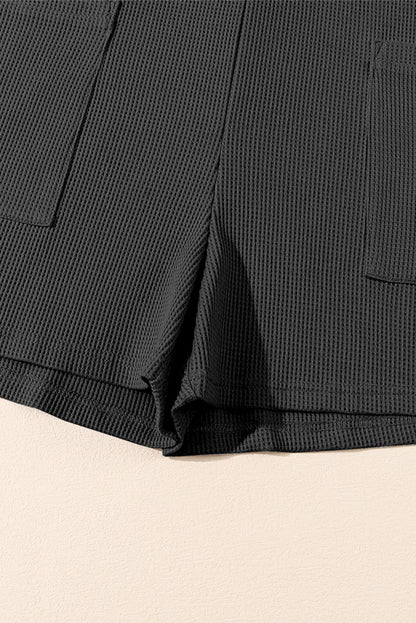 Waffle Buttoned Scoop Neck Sleeveless Romper