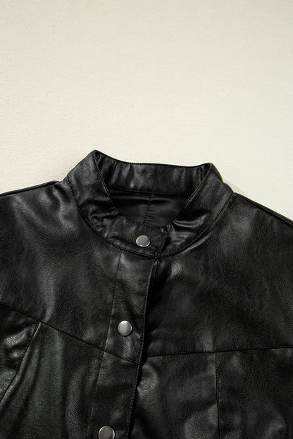 Faux Leather Button-Front Boxy Jacket