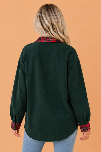 Plaid Patchwork Buttoned Chest Pocket Shacket