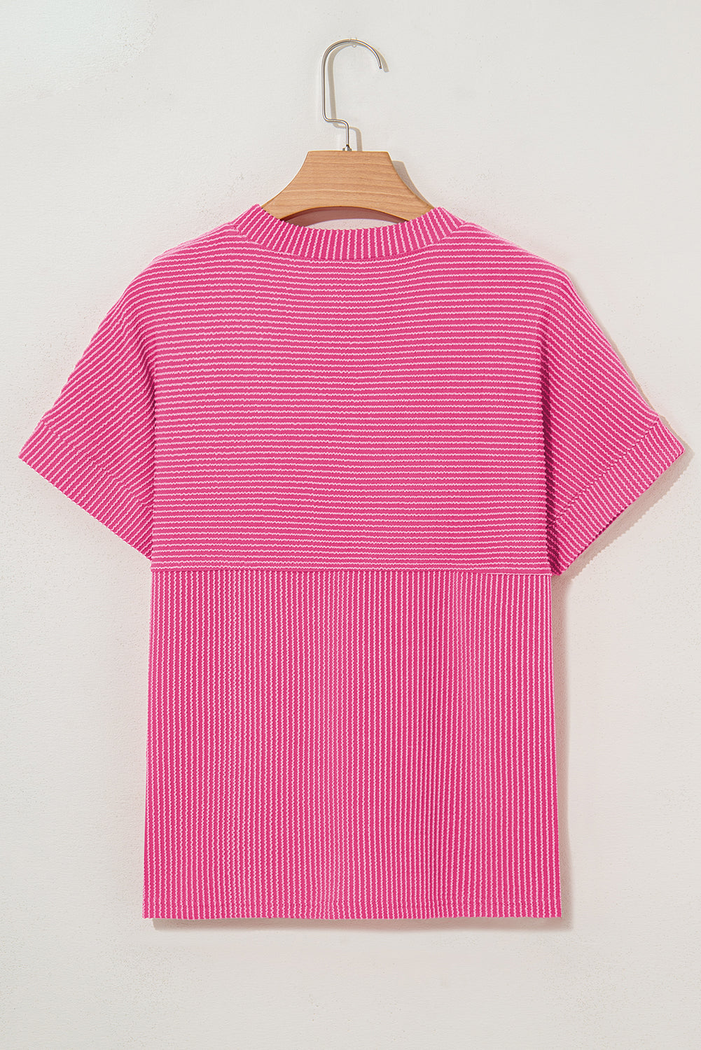 Solid Corded Knit Mock Neck T-Shirt