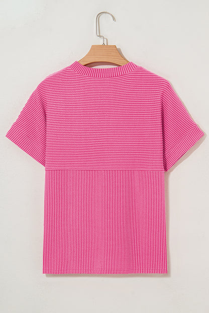 Solid Corded Knit Mock Neck T-Shirt