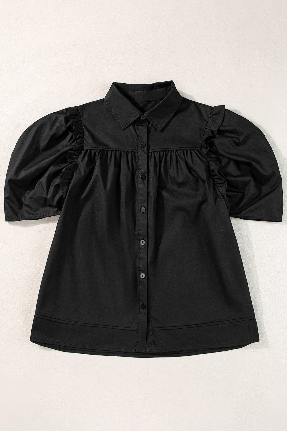 Ruffle Puff Sleeve Buttoned Shirt