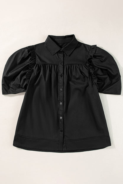 Ruffle Puff Sleeve Buttoned Shirt