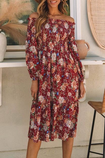 Floral Smocked Belted Midi Dress