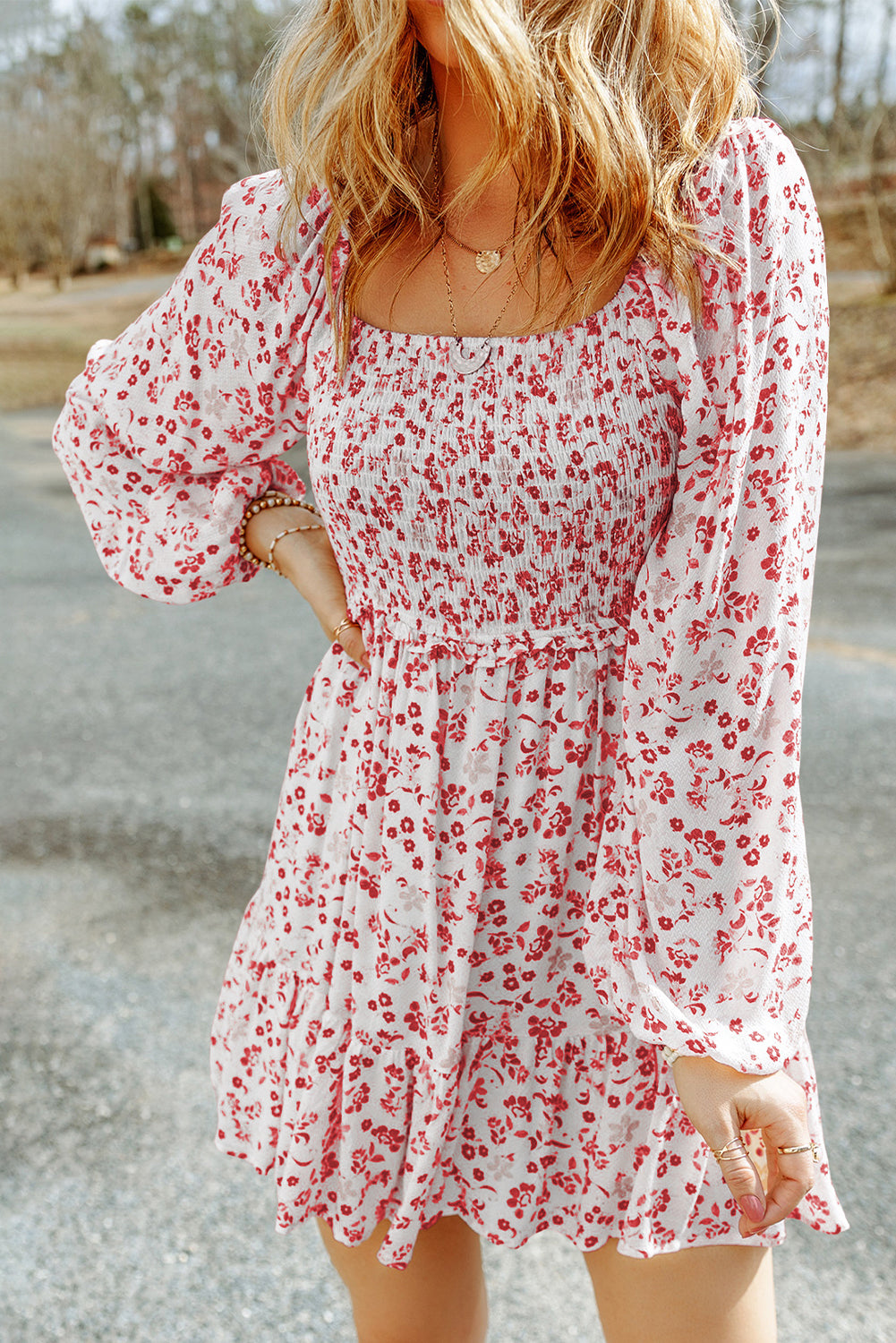 Floral Smocked Long Sleeve Dress