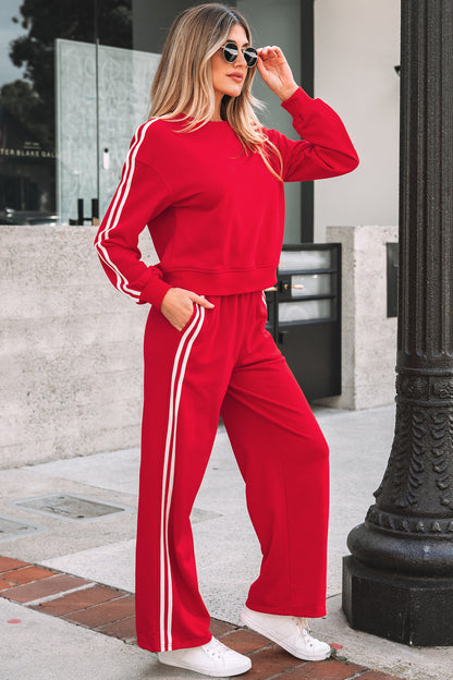 Varsity Stripe Crewneck Pullover & Sweatpants Set