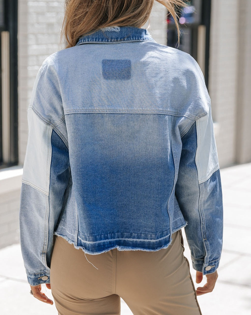 Colorblock Denim Raw Edge Jacket