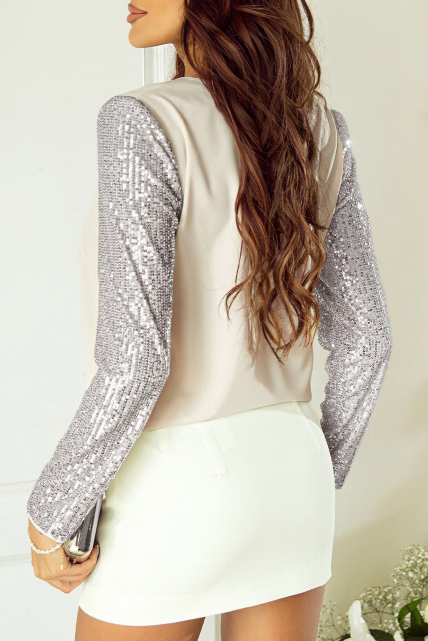 Sequin Long Sleeve V-Neck Blouse