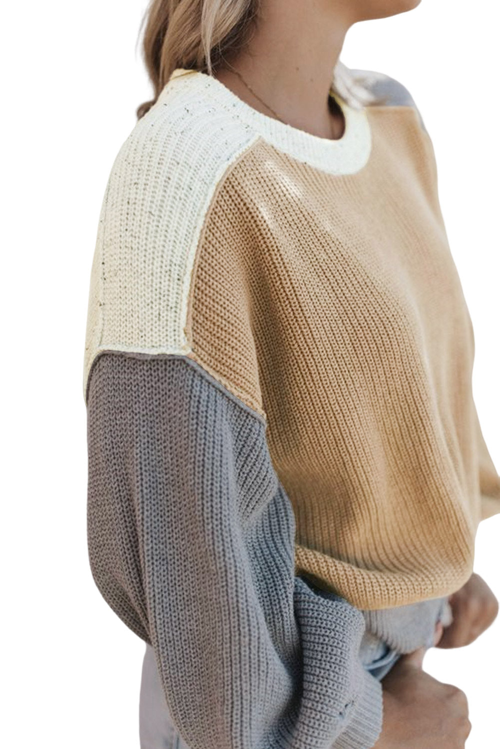 Colorblock Exposed Seam Crewneck Sweater