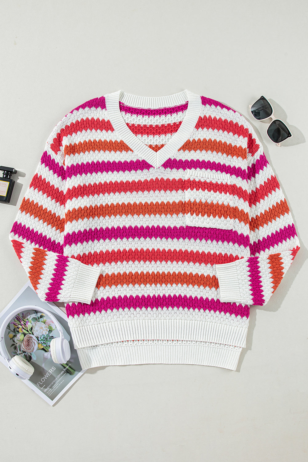 Stripe V-Neck Sweater Plus Size