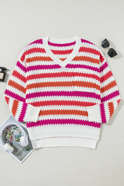 Stripe V-Neck Sweater Plus Size