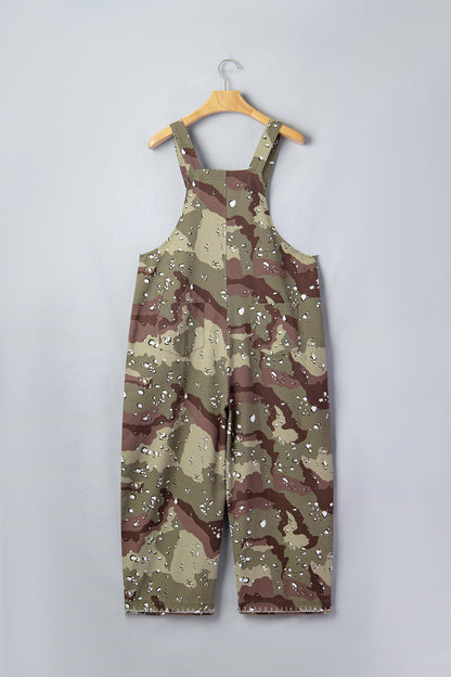 Leopard Camo Denim Loose Cropped Jumpsuit