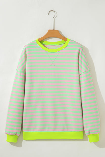 Stripe Contrast Ribbed Trim Cross Stitch Sweatshirt