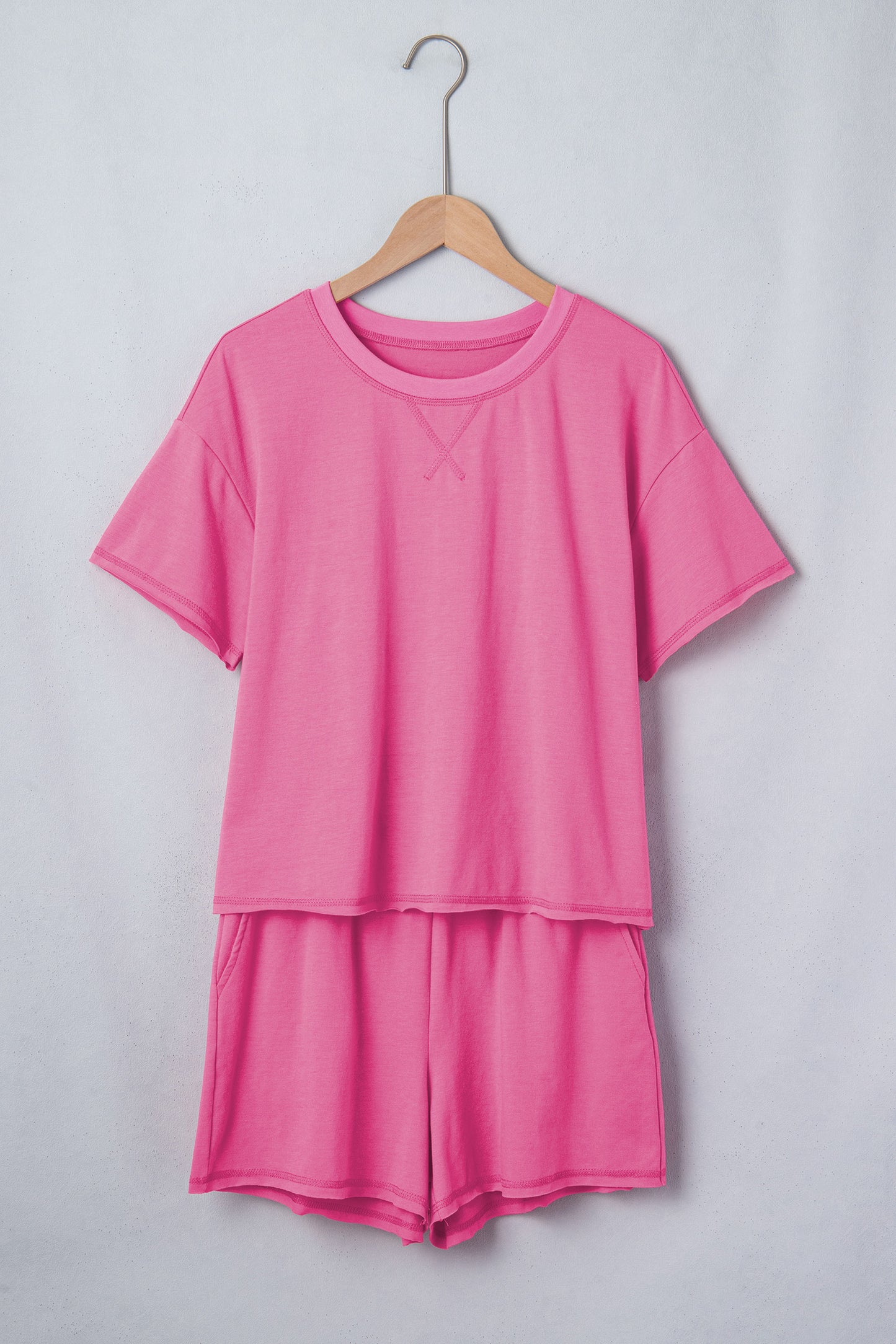 Solid Tee & Stipe Waistband Short Set