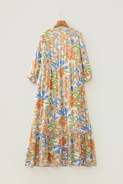 Plus Size Floral 3/4 Sleeve Tiered Dress