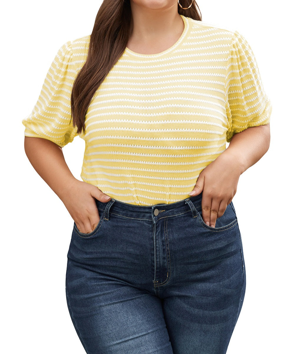 Stripe Puff Sleeve Top Plus Size