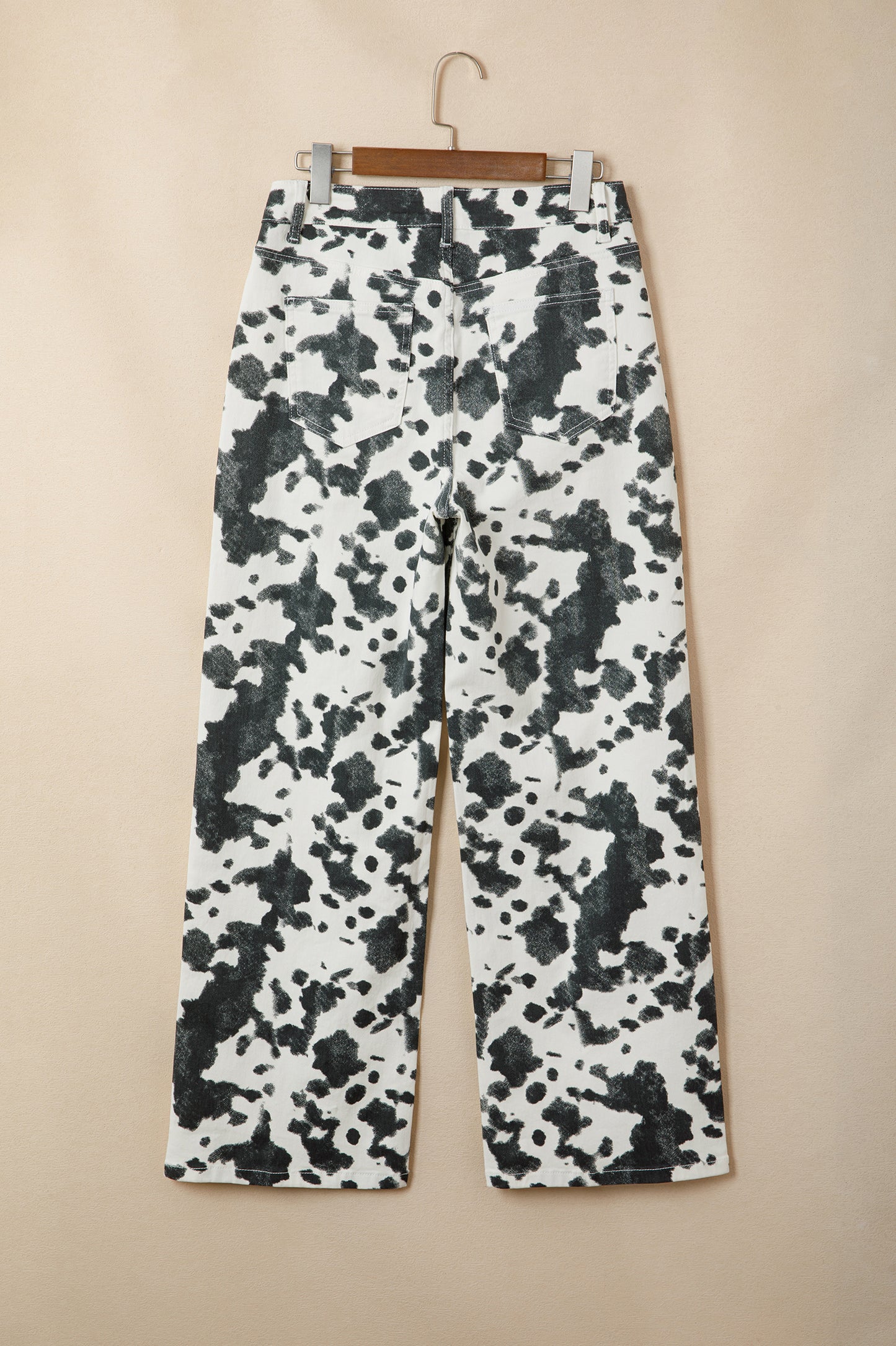 Western Abstract Cow Metal Button Full Length Jeans