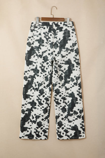 Western Abstract Cow Metal Button Full Length Jeans