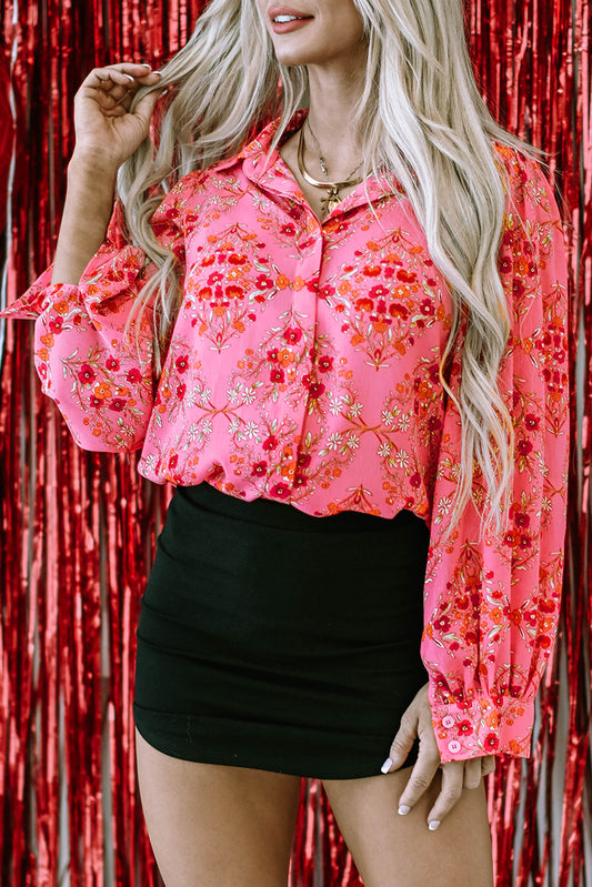 Floral Puff Sleeve Buttoned Shirt