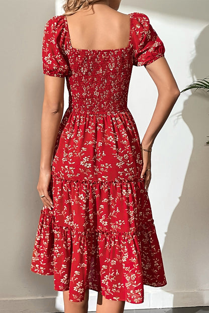 Floral Smocked Tiered Midi Dress