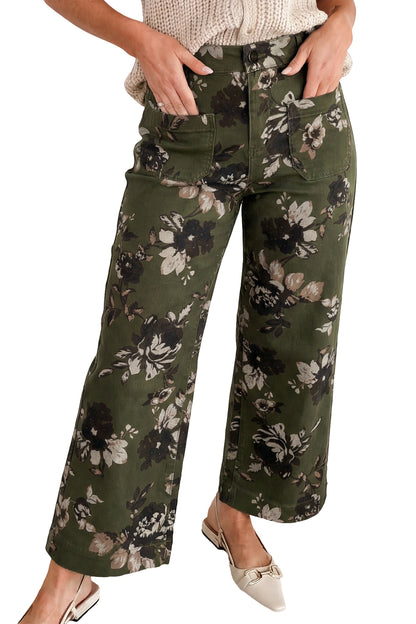 Floral Denim Patch Pocket Straight Leg Jeans