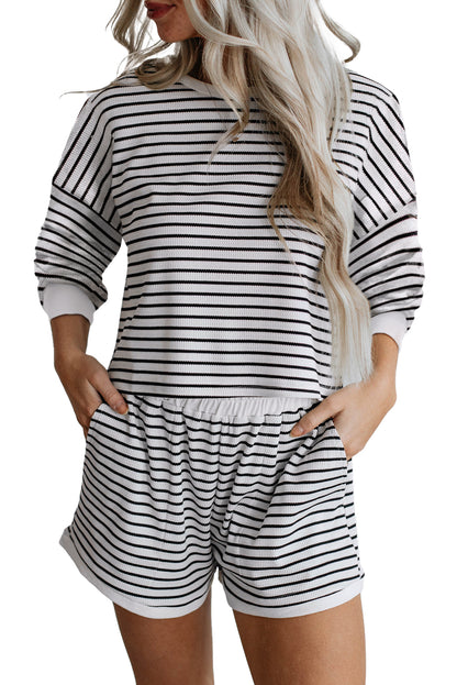 Stripe Texture Top and Shorts Set