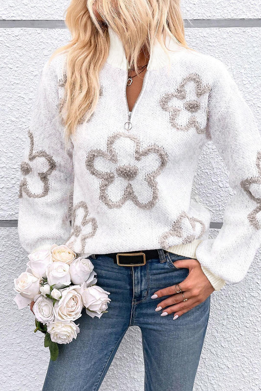 Floral Half Zipped Sweater