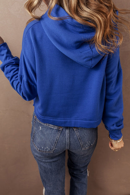 Solid Drop Shoulder Cropped Hoodie