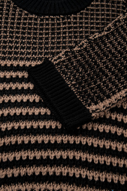 Stripe Draped 3/4 Sleeve Slouchy Sweater