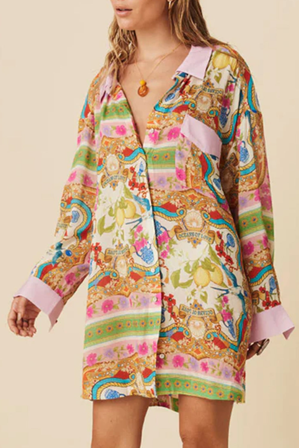 Floral Long Sleeve Shirt Dress