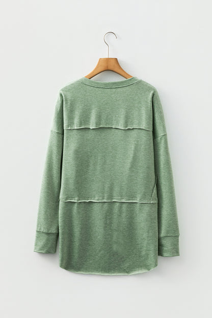 Solid V-Neck Raw Hem Long Sleeve Top