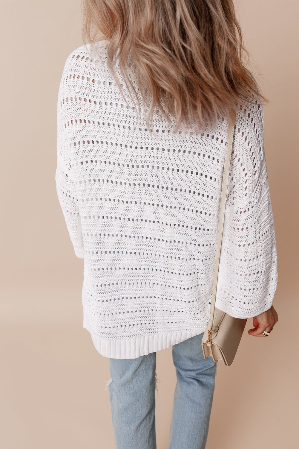 Pointelle Knit 3/4 Sleeve Cardigan