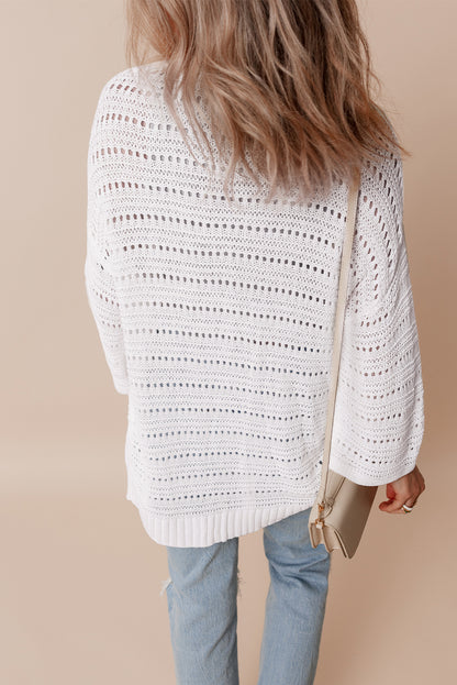 Pointelle Knit 3/4 Sleeve Cardigan