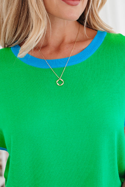 Contrast Trim Crewneck Short Sleeve Sweater