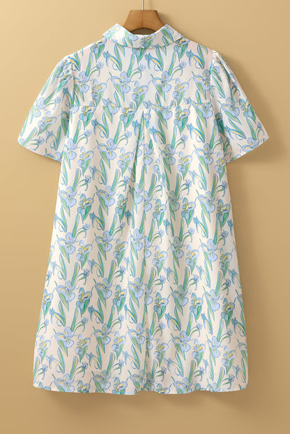 Floral Short Sleeve Buttoned Shirt Dress