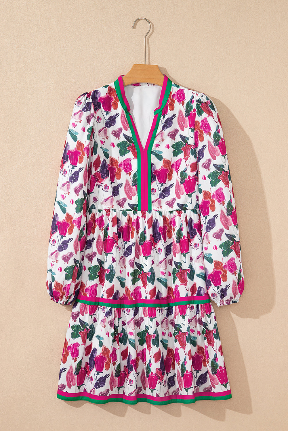 Floral Contrast Stripe Long Sleeve Mini Dress