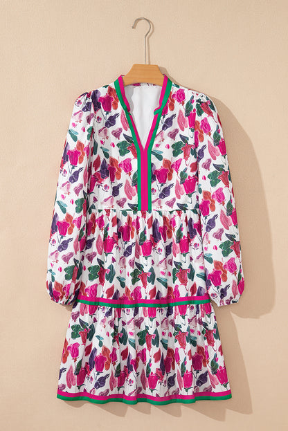 Floral Contrast Stripe Long Sleeve Mini Dress