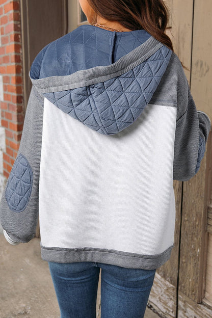 Quilted Waffle Patchwork Hooded Jacket