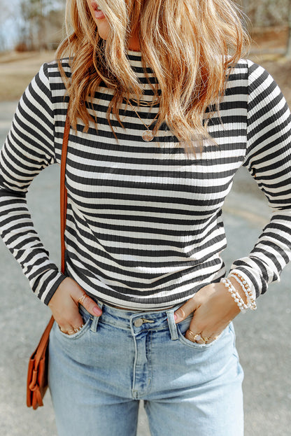 Stripe Ribbed Long Sleeve Tee