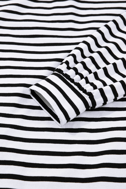 Stripe Collared Pocketed Long Sleeve T-Shirt Dress