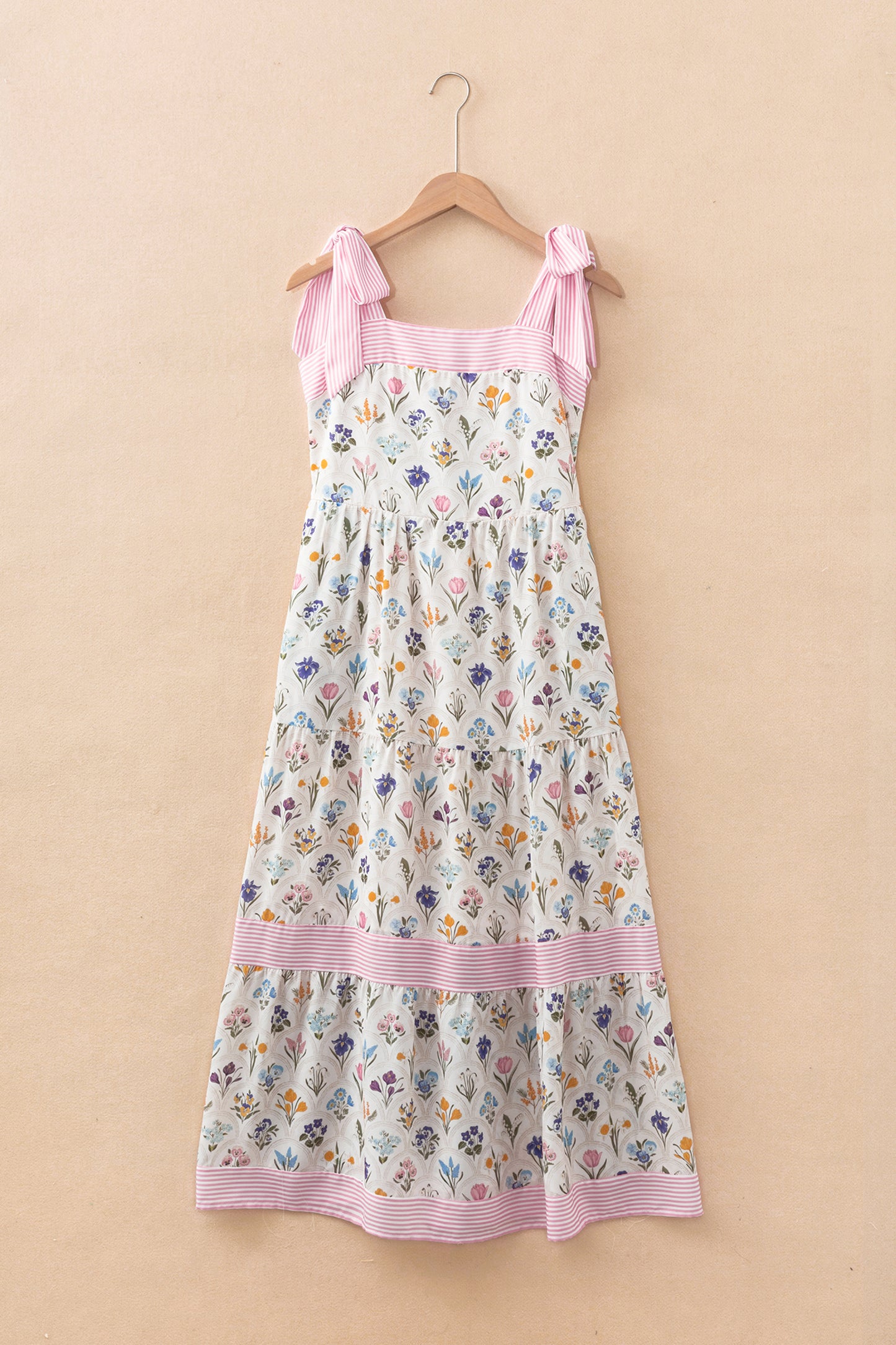 Floral Stripe Detail Knot Strap Maxi Dress